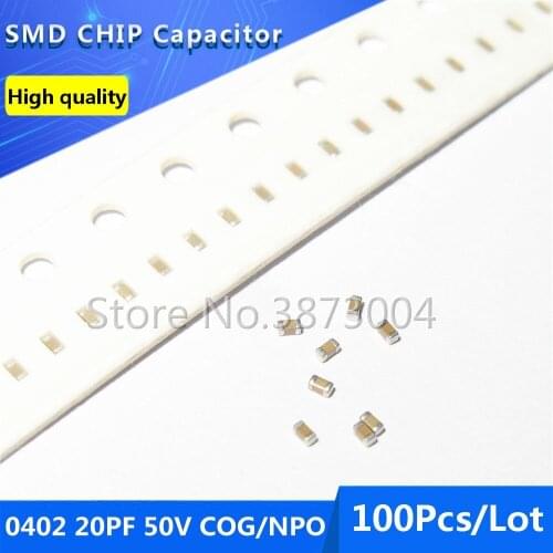 100pcs 0402 20PF 50V COG/NPO 5% Thick Film Chip Multilayer Ceramic Capacitor