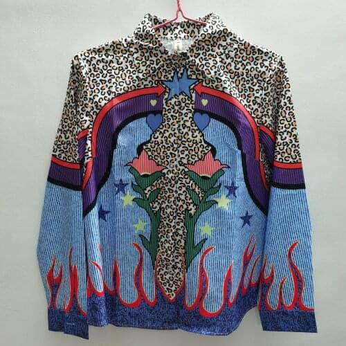 2021 Fashion Trend Women Shirt Contrast Color Long-sleeved Top High-waist Printing Spring Autumn Blouse Ladies Retro Casual