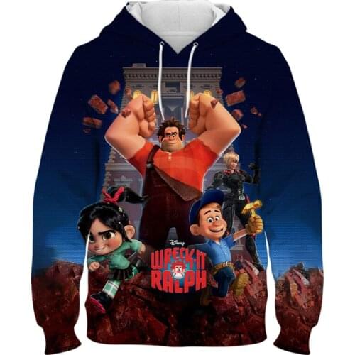 Wreck it ralph Disney Branded Mens Clothing Cartoon Anime 3D Print Boy Girl Kids Sweatshirt Spring Women Oversized Hoodie