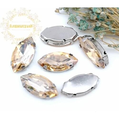 New ! More Sizes ! Horse Eye Champagne Crystal Glass Sewing Rhinestones with Claw DIY Jeans Woman and Wedding Dresses