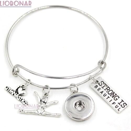 10PCS/LOT Wholesale I love Gymnastics Bracelet Gymnast Charm Bangle Sport Bracelet Gifts Jewelry Adjustable Snap Bracelet