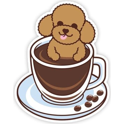 B0161 Various Sizes Cool Self-adhesive Decal Poodle Dog and Coffee Car Sticker Waterproof Auto Decors on Bumper Rear Window