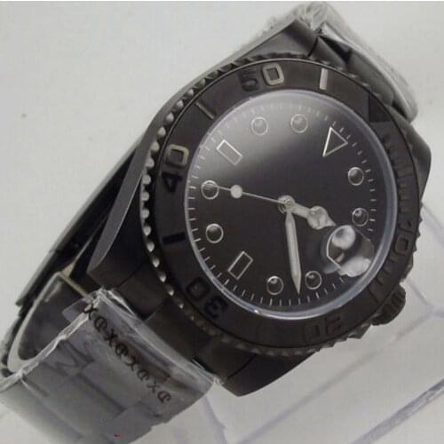 Full Black PVD Plated 40mm Automatic Men Wristwatch Sterile Dial Sapphire MIYOTA 8215 Oyster Band Brushed Insert