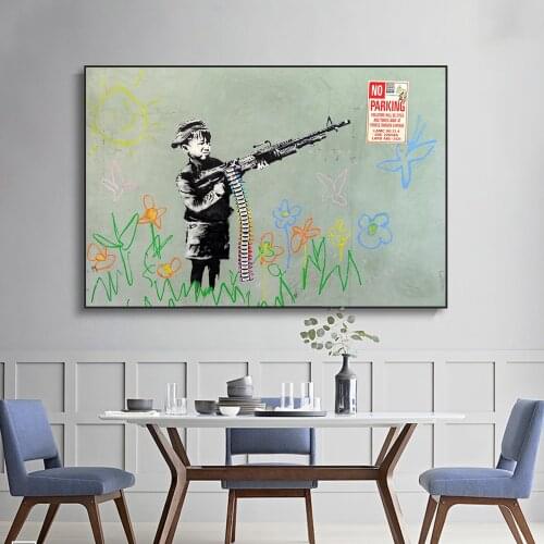 Child Holding Gun Graffiti Art Canvas Paintings on the Wall Art Posters And Prints Street Art Wall Pictures Home Decor Cuadros