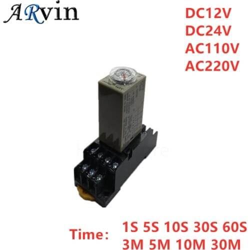1Set H3Y-4 0-1S 5S 10S 30S 60S 3M 5M 10M 30M Power OnTime Delay Relay Timer DPDT 14Pins DC12V DC24V AC110V AC220V with Base 5A