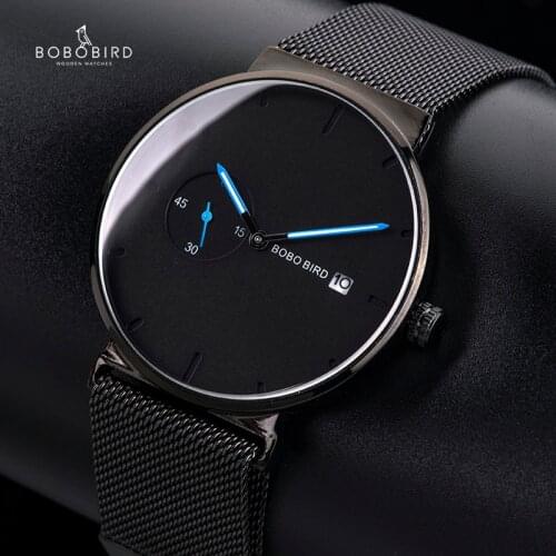 Relogio masculino BOBO BIRD Watch Men Stainless Steel Date Display Ladies Watch Male Ultra thin Customized Logo Dropship