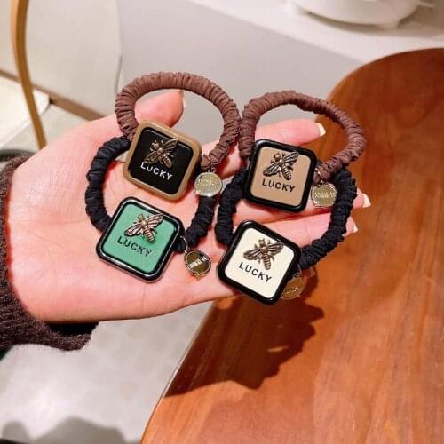 Big Bow Pearl Bee Hair Accessories Thick Rubber Band Elastic Hair Bands High Quality Woolen Weave Hair Ties Ropes Gums Wholesale