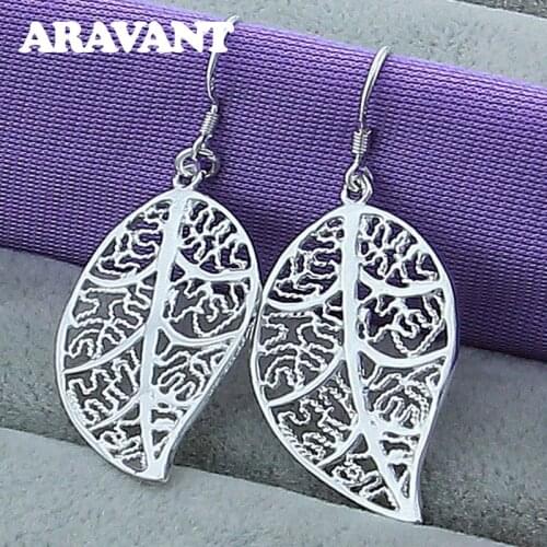 925 Silver Hollow Leaf Drop Earrings For Women Fashion Silver Earring