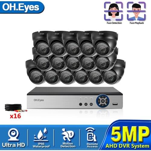 OH.eyes DVR CCTV Monitoring Security Camera System Kit 16PCS IR Outdo or 5.0MP Security Camera P2P Video Surveillance Set