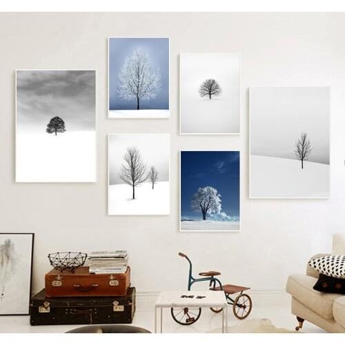 Snow Day Snow Scene Tree Silhouette Reflection Real Shot Photography Wall Art Dector Painting Home Decor Sofa Background