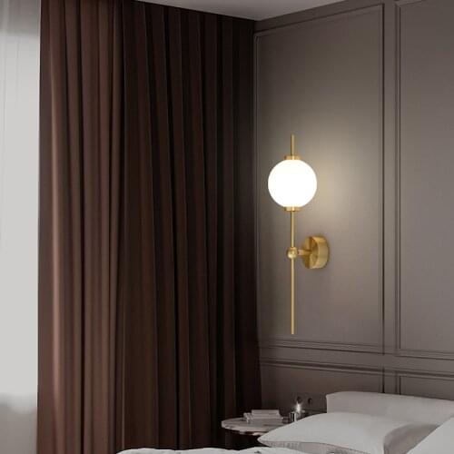 Modern Gold Wall Lamp Foyer Bedroom Bedside Corridor Loft Sconce Bean Glass Ball Light LED Round Copper Indoor Nordic Fixture