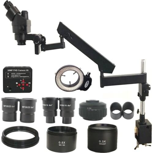 3.5X-32X High Working Distance Trinocular Articulating Arm Clamp Microscope 38MP HDMI USB Camera Diamond Jewelry PCB Repair Kits