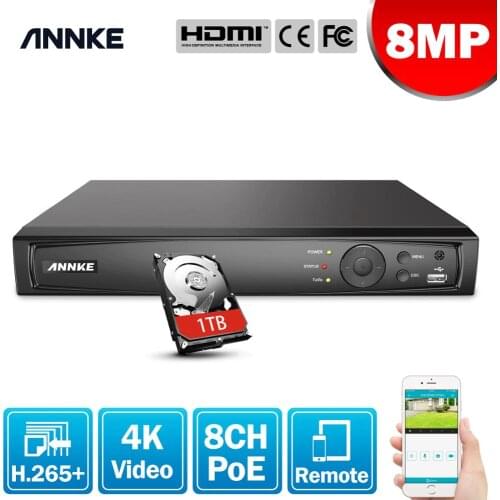 ANNKE 8MP 8CH POE Video Recorder 4K H.265+ NVR For HD POE 2MP 4MP 5MP 8MP IP POE Camera Home Surveillance Security Motion Detect