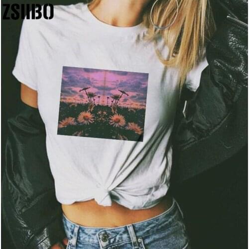 Women Female vintage clothes T-Shirt Print Harajuku tshirt sunflower shirts Top Tee dropshipping clothing vegan jersey