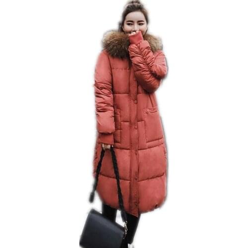 Long Sleeve Winter Women Jacket 2018 New Hooded Large Fur Collar Down Cotton Jacket Female Cotton-Padded With Large Pockets Q842