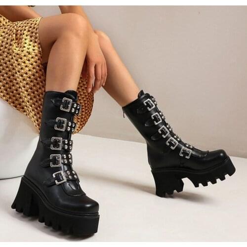 2021 New Punk Women Boots Hot High Heels Big Size 43 Gothic Style Thick Bottom Wedges Shoes Fashion Ankle Boots Woman Pumps Shoe