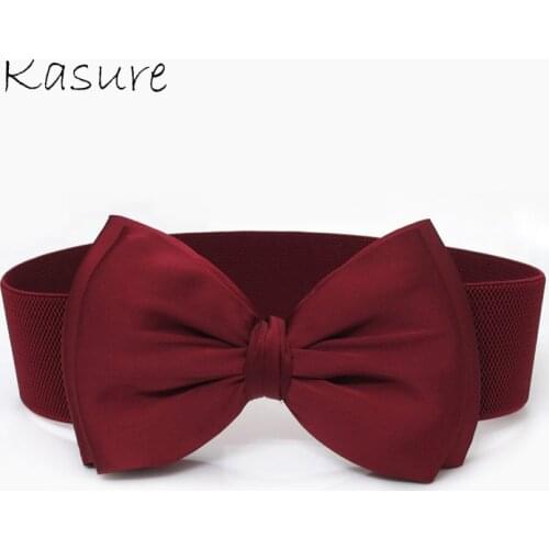 Kasure Women Elegant Big Bow Elastic Waistbands Lady Stretchy Solid Color Ribbon Bow-Knot Waist Belt Dress Decoration Cumerbunds