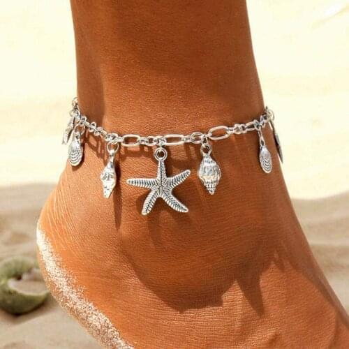 Vintage Anklets for Women Starfish Shell Pendant Anklet Summer Beach Foot Ankle Bohemian Anklet Bracelet On Leg Jewelry Gift