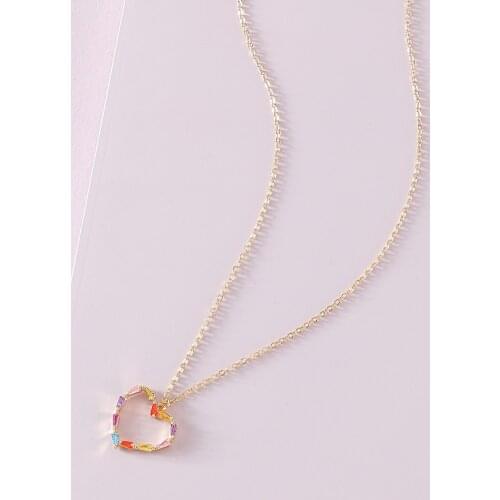 LUNA CHIAO Rainbow Colorful Heart Zircon Pendant Necklace - Delicate Chain Women Necklaces for Women
