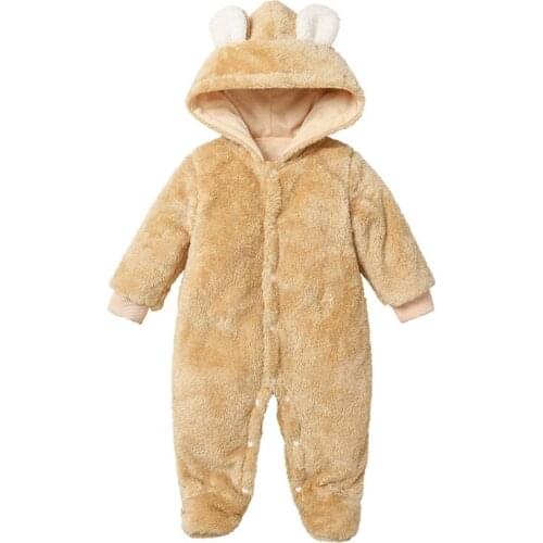 0-12M Newborn Kid Baby Girl Boy Winter Warm Clothes Fleece Long Sleeve Hooded Romper Cute Sweet Jumpsuit Cute Sweet Outfit