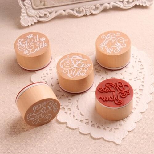1PC Creative Wood Stamp DIY Scrapbook Cards Decoration Handcraft Stamps Round Retro Stamps Blessing Greeting Words Scrapbooking