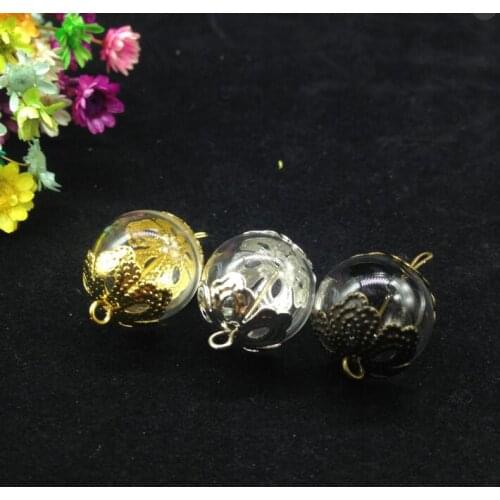 100sets 16mmGlass Bubble Glass Global Vial Two Hole on Each Side Flower Beads Cap & Eye Pin DIY Glass Cover Vial Pendant Jewelry