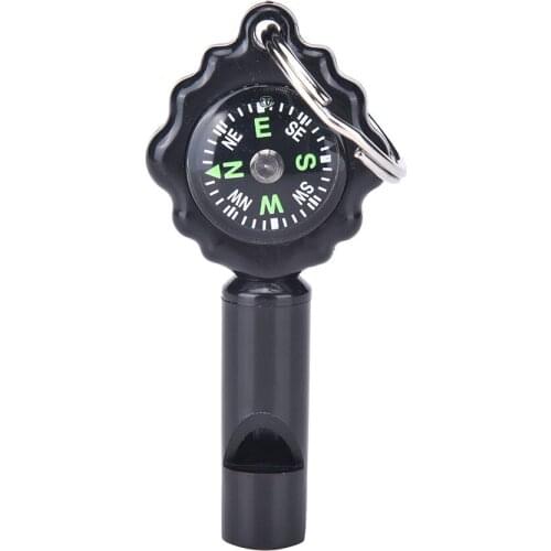 2 in 1 Outdoor Camping Hiking Emergency Whistle Compass Useful Tools Black color Wholesale 1Pcs High Quality
