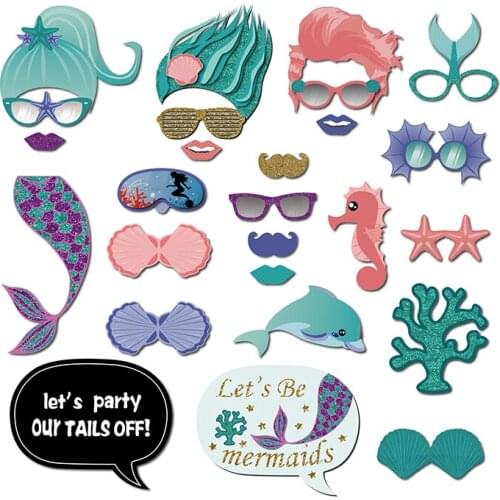 26pcs/set Mermaid Theme Wedding Photo Booth Props Decorations Happy Birthday Baby Shower Party Supplies PZ125