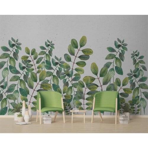 Beibehang 3d wallpaper Custom Nordic Fashion Small Fresh Green Leaves Watercolor Style Simple TV Living Room Bedroom Wall