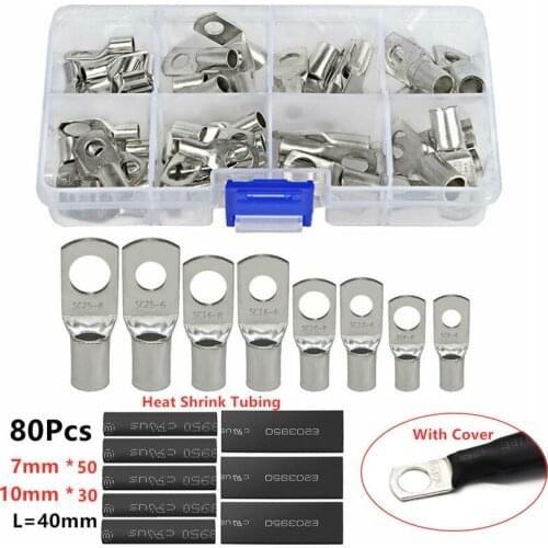 60PCS Assortment Copper Lug Ring Car Battery Terminals Electrical Wire Crimp Connector With Cover Automotive Kits