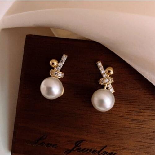 Bowknot high quality pearl earrings female 2020 new wave delicate delicate small earrings temperament exquisite elegant earrings