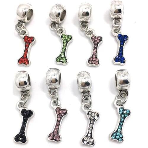 Free shipping new 50pcs new bone rhinestone pendant beads fit European bracelet DIY