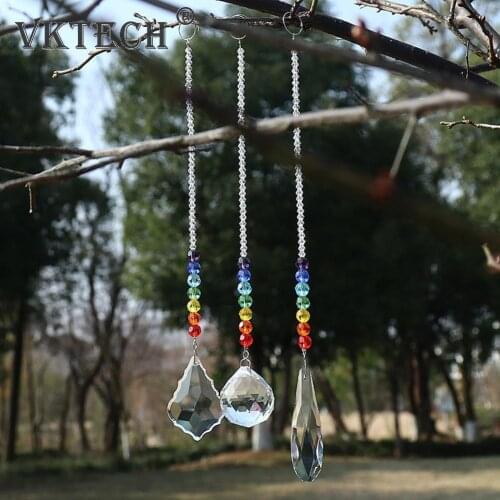 Shiny Crystal Prism Ball Chakra Beads Rainbow Maker Suncatcher Chandelier Window Hanging Ornament Home Wedding Party Decor