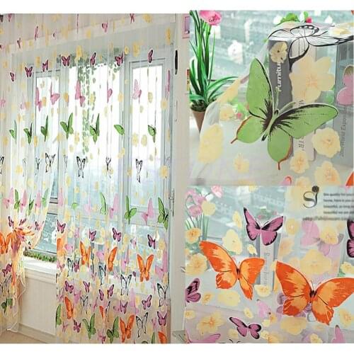 Home Bedroom Decor Romantic Butterfly Curtains Cheap Ready Made Finished Organza Child Door Window Curtain for Living Room C42