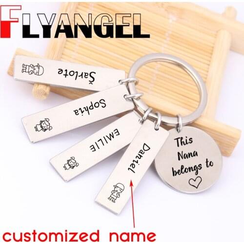 FLYANGEL Customized Name Grandma Key Chain Jewelry This Is Nana Belong To Cute Car Key Tag For Nana Keyring Gifts Bag Charm