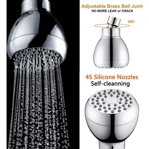 High Pressure Shower Head Adjustable Metal Swivel Ball Joint Water Saving Rain Showerhead for Low Flow Showers Polished Chrome