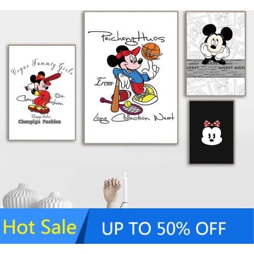 Disney Anime Mickey and Minnie Canvas Painting Wall Art Funny Cartoon Posters and Prints Pictures for Living Home Decoration