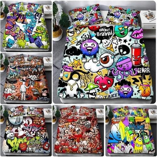 3D Hip-hop graffiti Printed Bedding Set Adult Kids Popular Duvet Cover Set Pillowcase Twin Full Queen King Bed Linens