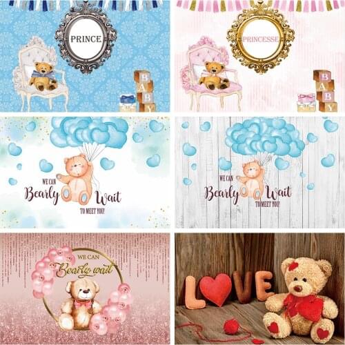 Laeacco Little Princess Birthday Party Background Cartoon Plush Teddy Bear Baby Shower Customized Portrait Photography Backdrops