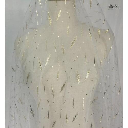 Leaf Sequins Embroidery Lace Fabric for Wedding Dress Shiny Tulle Mesh Lace Fabric French Lace Curtain Decoration Accessories
