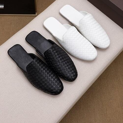 Fast Delivery 2021 summer genuine leather Breathable Woven Design Loafers Summer Men slippers comfortable causal shoes
