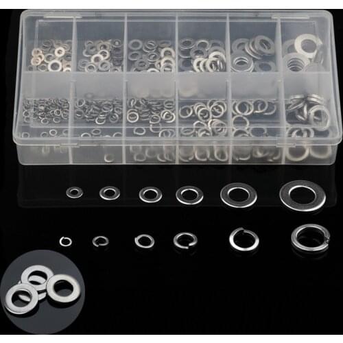 350Pcs M3/M4 M5/M6/M8/M10 304 Stainless Steel Metric Flat Spring Washers Set Plain Gasket Assortment Kit