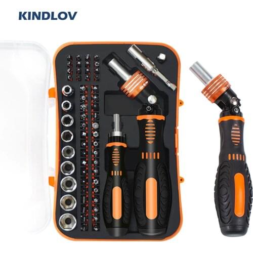 KINDLOV Ratchet Screwdriver Set Magnetic Bits Precision Socket Screwdriver Bit Set Adjustable Ratchet Handle 61 In 1 Hand Tools
