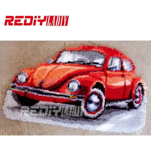 New Hot Latch Hook Rug Kits DIY Needlework Unfinished Crocheting Rug Yarn Cushion Mat Embroidery Carpet Rug Red Car Home Decor