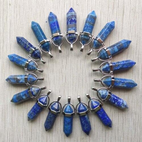 Wholesale 24pcs/lot fashion natural lapis lazuli pillar shape point Chakra charms pendants for jewelry making free shipping