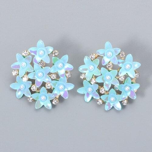 Wholesale New Fashion 4 Colors Sequined Stud Earrings Flower Shaped Crystals Imitation Pearls Earring For Women Jewelry Brincos