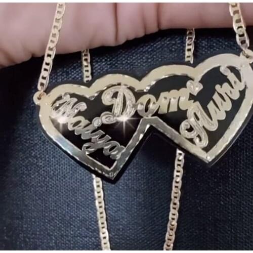 Aurolaco Custom Name Necklace Flat day Chain Custom Two Heart Acrylic Pendant Necklace for Women