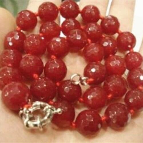 12mm faceted round red necklace semi-precious stone chalcedony jades high grade women party weddings gifts jewelry 18" MY5370