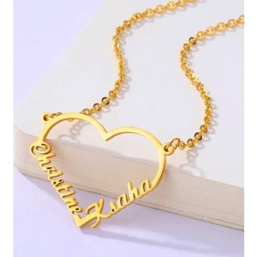 Stainless Steel Name Pandents Necklaces Personalized Name Custom Love Heart Personalized Customized Necklace Couple Necklace