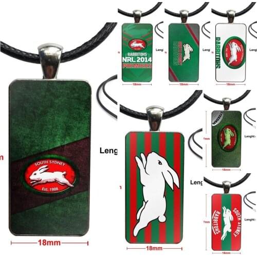 Glass Cabochon Pendant Necklace Rectangle Fashion Necklace For Schoolgirl Maxi South Sydney Rabbitohs Logo